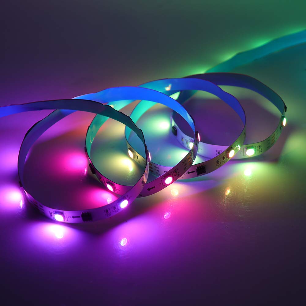 XUNATA Kit de Tira de LED RGB de Música y Bluetooth de 12 V- Dream Full Color WS2811 30LEDs/m Tira de Luz Autoadhesiva, Control Remoto, Fuente de alimentación (15m, Impermeable)