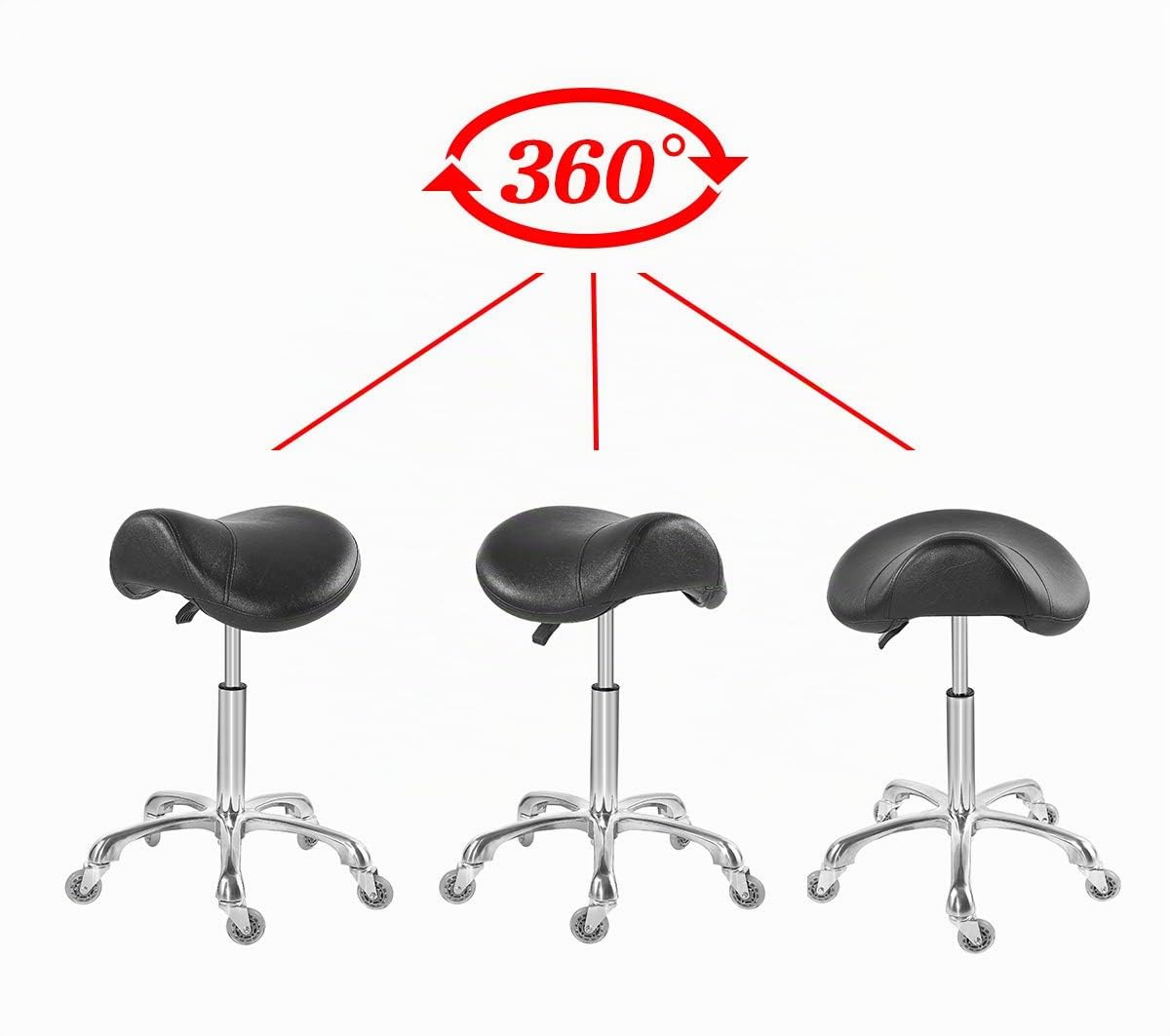 Sattelhocker Stuhl für Massage Klinik Spa Salon Höhenverstellbar mit Rollen (Schwarz)
