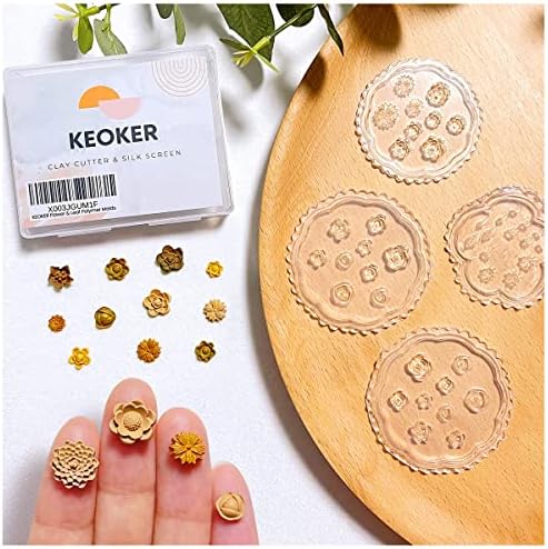 KEOKER Flower Polymer Clay Molds - 4 Pcs Flower & Leaf Polymer Clay Molds for Jewelry Making, Daisy Miniature Clay Molds, Polymer Clay Molds for Polymer Clay Earrings Decoration (Mini Flower & Leaf)