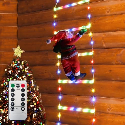 Bizcasa LED Weihnachtsmann Leiter Lichterkette - 1.2M LED Leiter Lichterkette mit Speicherfunktion, 8 Modi, Weihnachtsbeleuchtung für Innen Außen Weihnachtsbaum Fenster Weihnachten Deko (Bunt)