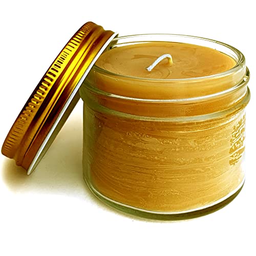 Beethelight Beeswax Jar Candle - 4Oz - 100% Pure Usa Bees Wax In Glass Container - Unscented - 20 Hours - All Natural Light Honey Scent #TOP5