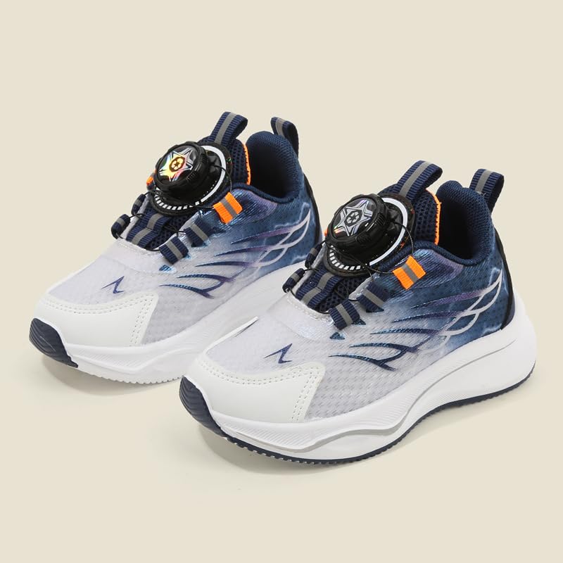 Kids Athletic Running Shoes with Quick-Lock Dial, Navy Blue and White, Mesh Upper, Platform Sole2