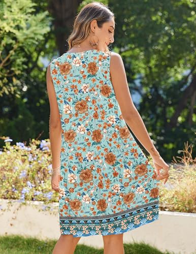Image of Zeagoo Womens Casual Summer Dresses 2025 Boho Sleeveless Sundresses with Pockets Pleated Beach Floral T Shirt Dresses