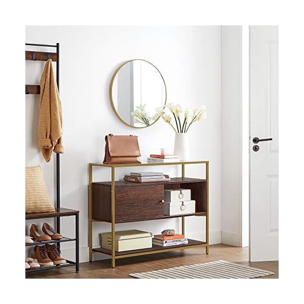 VASAGLE Sideboard, Glass Buffet Table with Sliding Door, Open Shelf, and Steel Frame, Console Table and Storage Cabinet, for Dining Room Living Room, Chocolate Brown and Matte Gold Colour LSC016B24 - Image 5