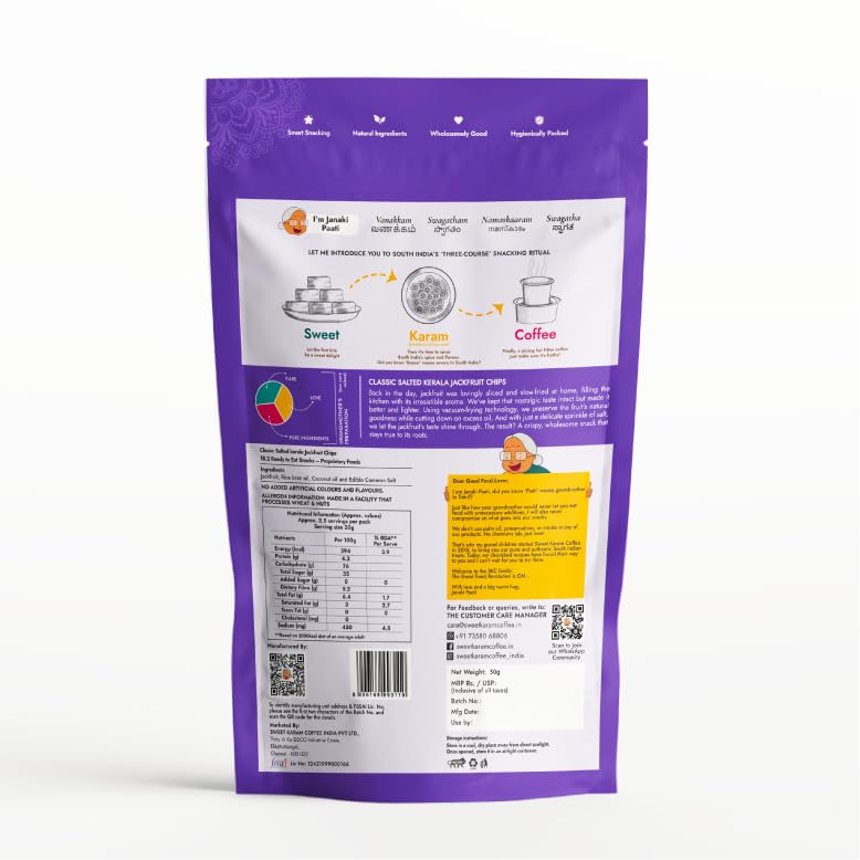 Image of Sweet Karam Coffee Kerala Jackfruit Chips - 50grams | Classic Salted Chakka Chips | No Palm Oil or Preservatives | Crunchy Vacuum Fried Snack | Traditional Homemade Recipe