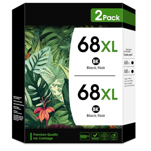 Image of JANMORE 68XL Black Ink Cartridge High Yield Replacement for HP Ink 68XL HP68e for Envy 6152e,6155e,6552e,6555e,6558e Printer (2 Black)
