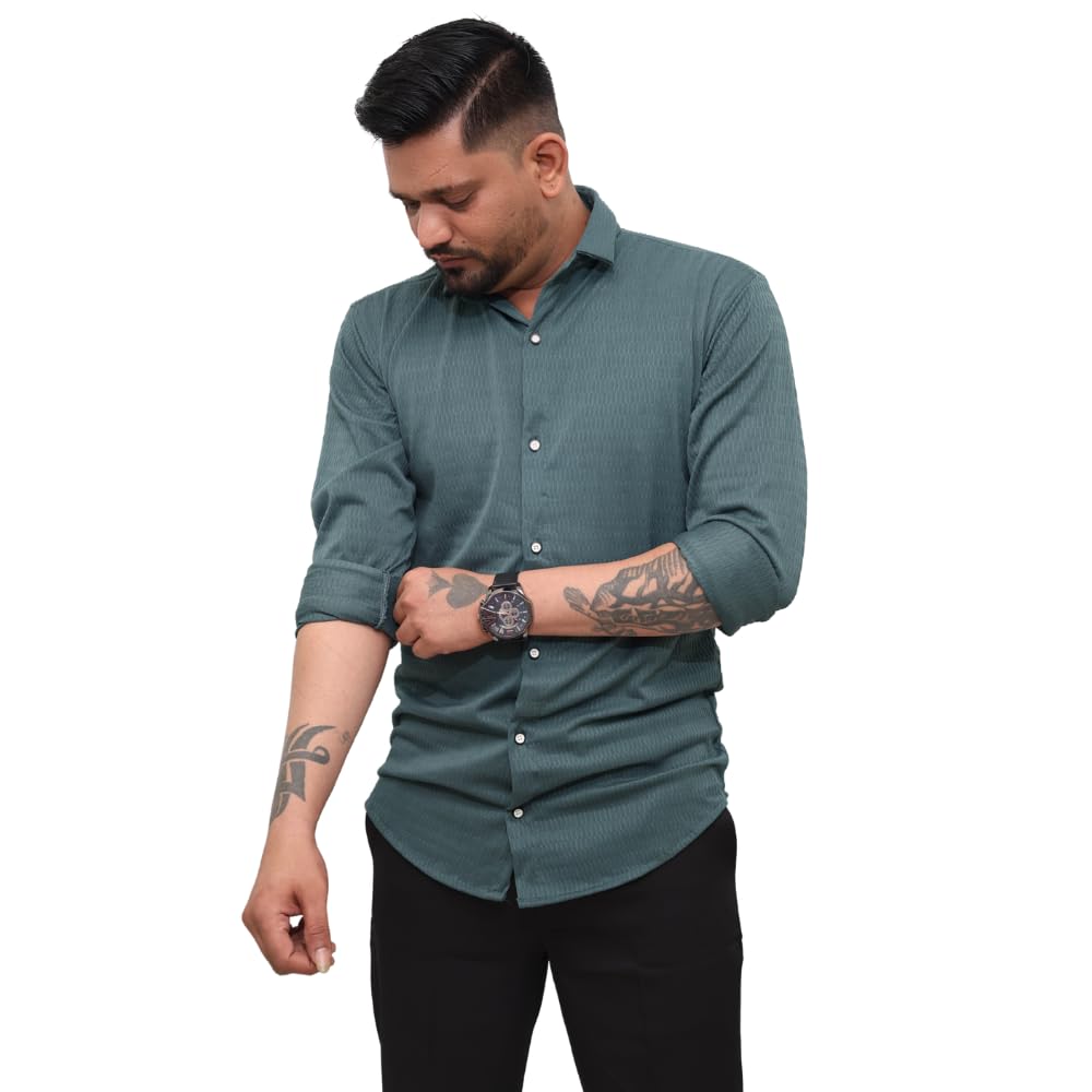 Look Me Apparel Men Solid Green Formal Shirt | Full Sleeve | Smart Fit-picture-42