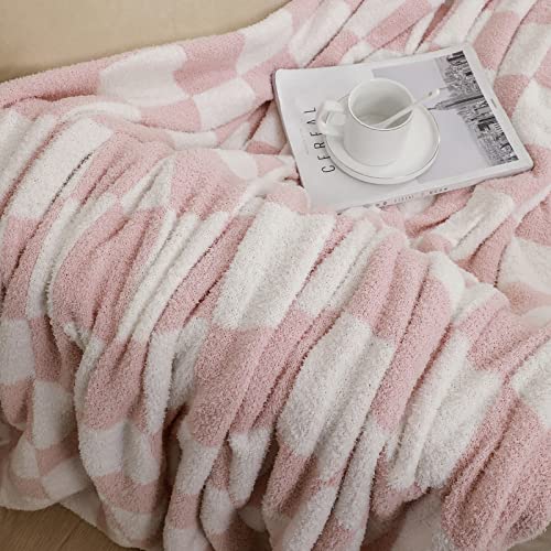 Bearberry Fuzzy Checkerboard Grid Throw Blanket Soft Cozy Warm Microfiber Bed Blanket Decor For Couch Sofa Bed Travel Home (Pink, 60''X80'') #TOP1