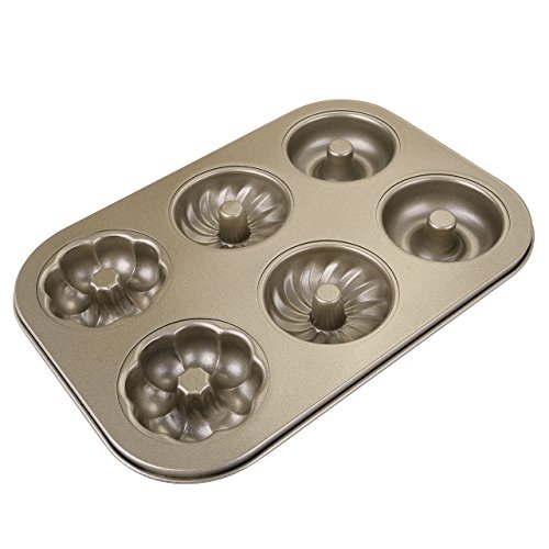 6-Cavity Mini Donut Pan, WarmHut 3 Pattern Carbon Steel Nonstick Donut Mold, Cake Baking Tray Maker Pan for Cake Biscuit Bagels Donut Cake Mold, Madeleine Pan