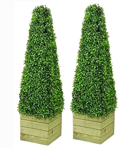 SASONS Pair of 3Ft Pyramid Cone Tree Quality Boxwood Planter Topiary Tree Evergreen Artificial Plants/Trees Ideal for Indoor/Outdoor Decoration [2 x 3ft Pyramid Trees]