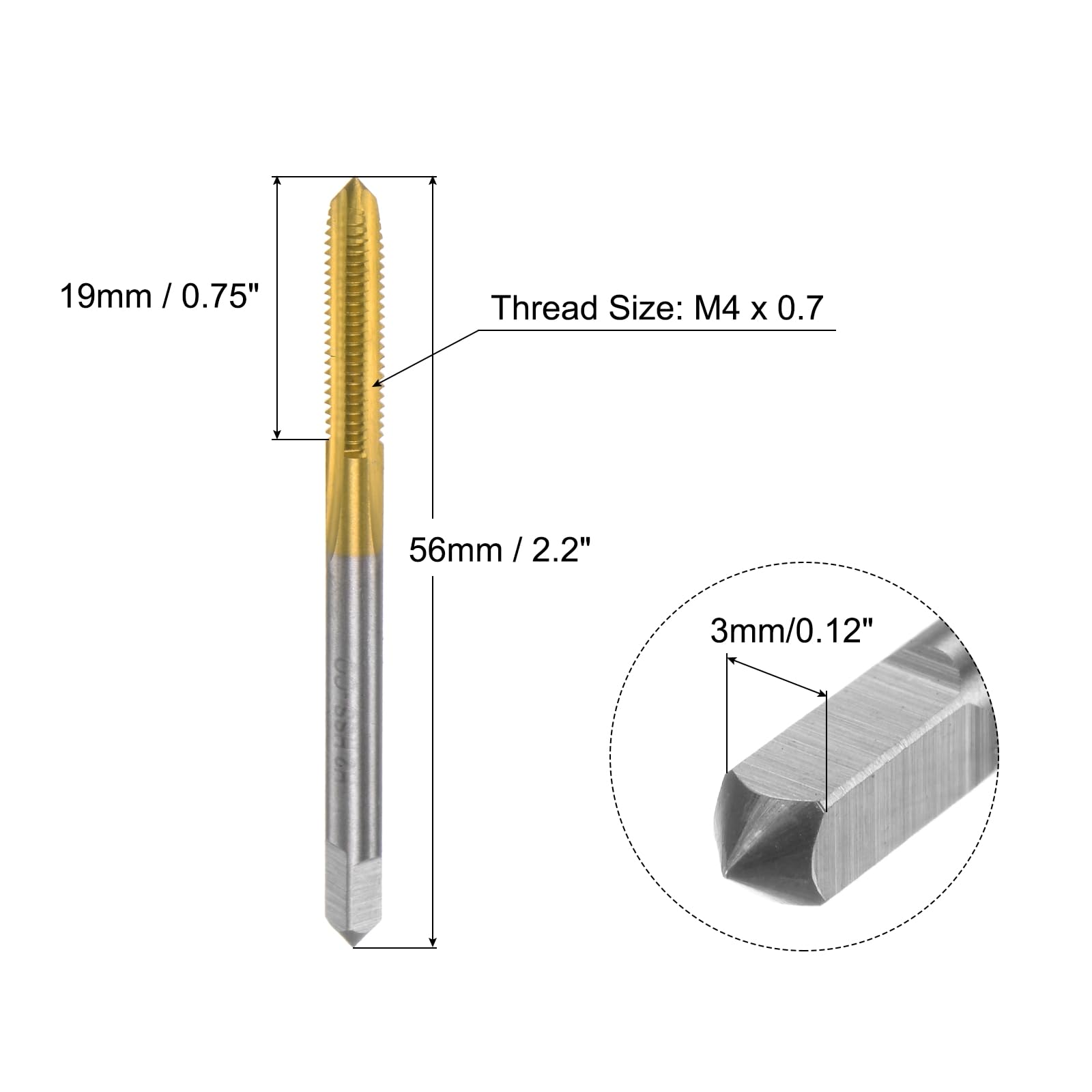 uxcell Thread Tap Metric M4 x 0.7, Titanium Coated Cobalt HSS (High Speed Steel) 3 Straight Flutes Machine Mini Micro Screw Threading Tapping Repair Tool for Watches and Clocks