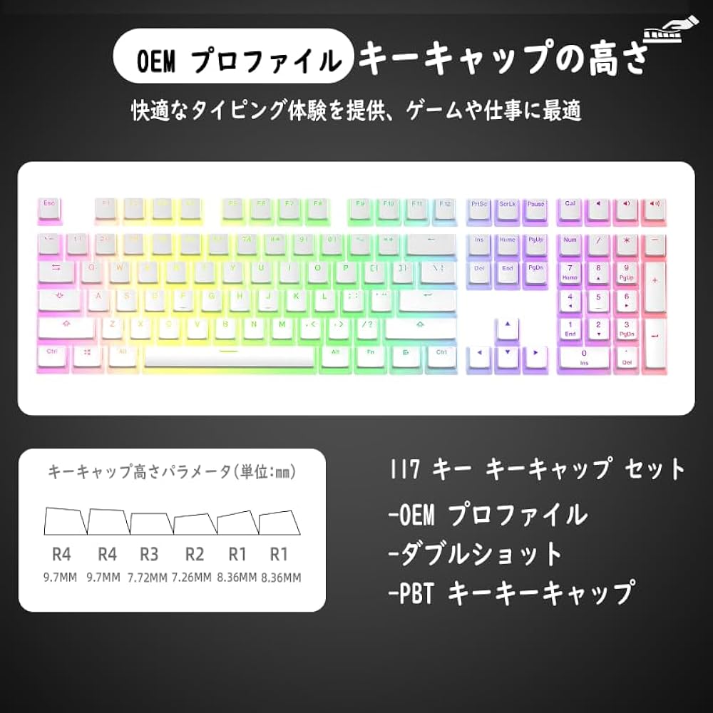 Amazon | ゲーミングキーキャップ 117キー PBT セット ダブル