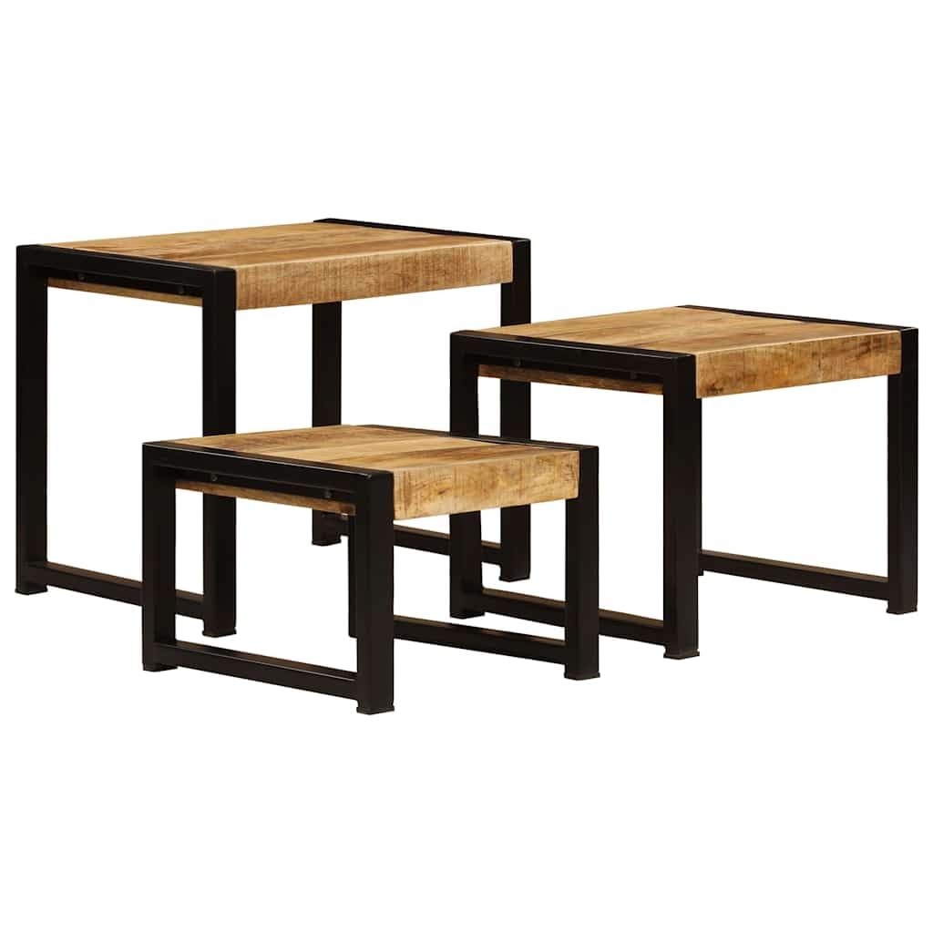 vidaXL Tables Gigognes 3 pcs Table d'Appoint Console Bois Massif de Manguier