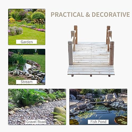 Generic 5 Ft Garden Bridge Outdoor Wood Landscape Bridge Wooden Arch With Safety Rails Garden Bridge Arc Footbridge Bearing 400 Lbs For Outdoor Garden Yard Backyard thumb #2