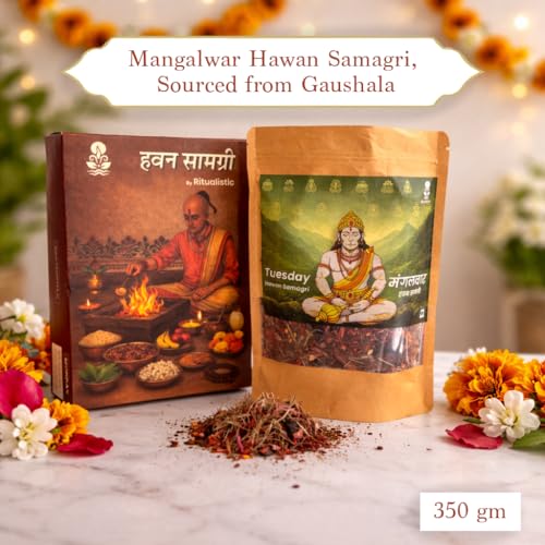 Image of Ritualistic Mangalwar Hanumanji Pavitra Hawan Samagri (350g) | with Hibiscus Petals, Rose Petals, Durva Grass & Masoor Dal | Tuesday Puja Pack | Natural Samagri for Hanuman Puja & Mangal Dosh Nivaran