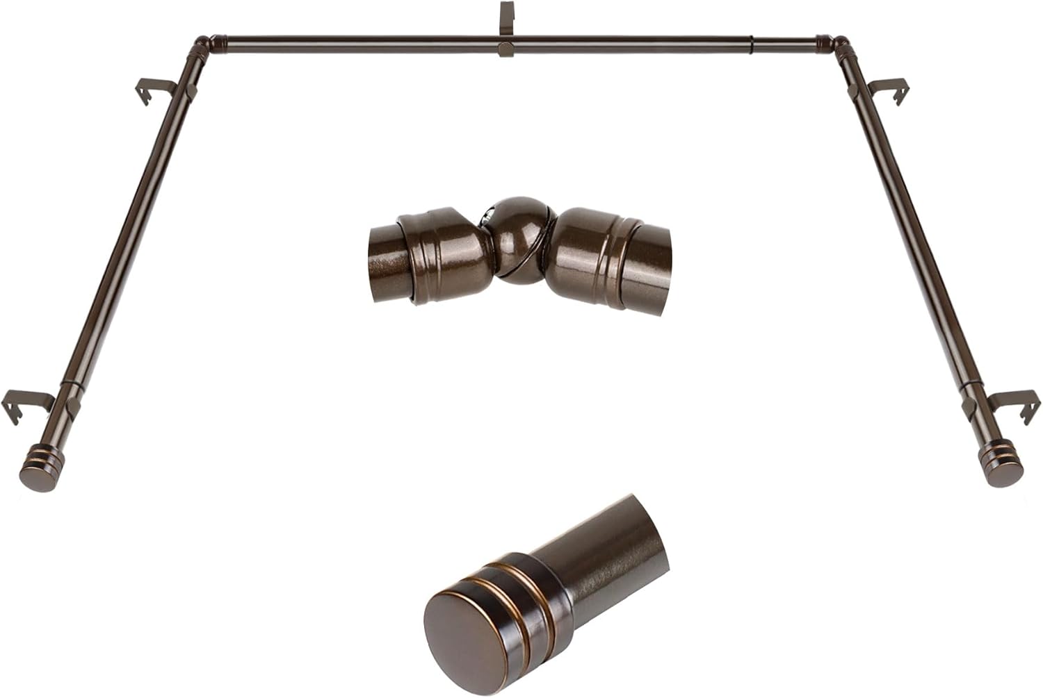 Bay Window Curtain Rods, HOTOZON 1 Inch Heavy Duty Curtain Rods for Bay Windows 36-72 Inch(Center Rod), 20-36 Inch Side Rods for Windows, Antique Bronze, Decorative Drapery Rods with End Cap Finials Antique Bronze 36-72" (3 Sides)