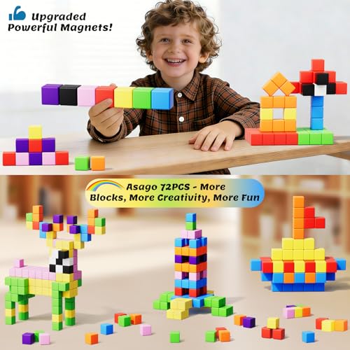 Image of 72pcs Magnetic Blocks for Kids, Magnetic Building Cubes for Toddlers 3-5, Preschool STEM Educational Sensory Montessori Square Toy for 3 4 5 6 Boys & Girls 72pcs