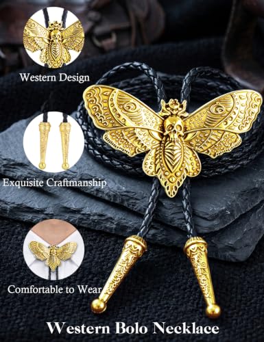 Image of Western Cowboy Bolo tie for Men Women Gold Silver Death Skull Moth Cross Bolo Tie Christmas Deer Rooster Wolf Necktie Gift
