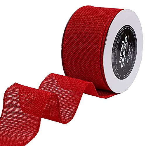 NOYI TRAXD 10 Yards 2 Inch Red Solid Wired Edge Ribbon Cross Royal Burlap Ribbon for Gift Wrapping Home Decor