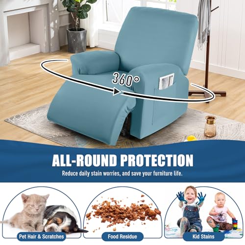 Image of TAOCOCO Stretch Recliner Chair Covers 3-Pieces Solid Furniture Covers Recliner Cover for Reclining Chair Slipcovers Feature Fitted Soft Washable Recliner Sofa Covers (1 Seat, Aqua Blue)