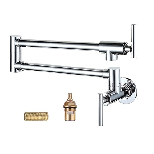 ACE Pot Filler Faucet Wall Mount Solid Brass Chrome Kitchen Faucet 2 Handles with Single Hole Double Joint Swing Arm Kitchen Faucets for Kitchen Restaurant