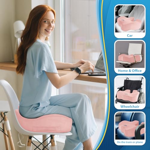 Image of BlissTrends Memory Foam Seat Cushion for Office Chair & Car Seat, Pink