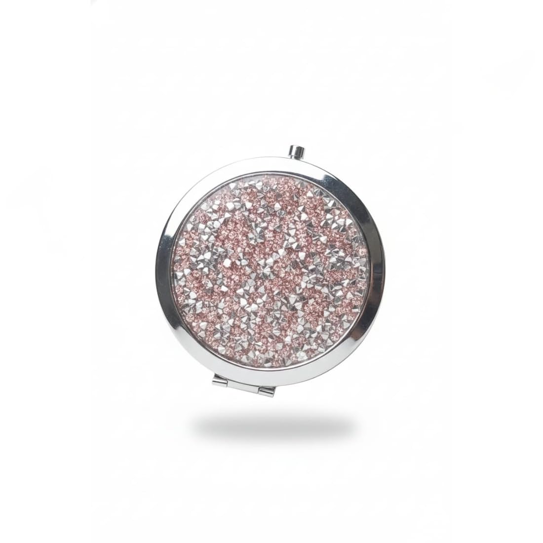 Toxen Diamond Design Round Metal Pocket Mirror with 1X & 2X Magnification – Portable Double-Sided Makeup Mirror for Purse, Travel, Touch-Up & Skincare Use (Silver, E)-image-4