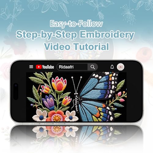 Image of RidaaFri Embroidery Kit for Beginners, 3 Pk Stamped Butterfly DIY Craft Supplies with Hoop, Needles, Floss, Video, Complete Starter Kit for Learning Embroidery, Hobby Gift