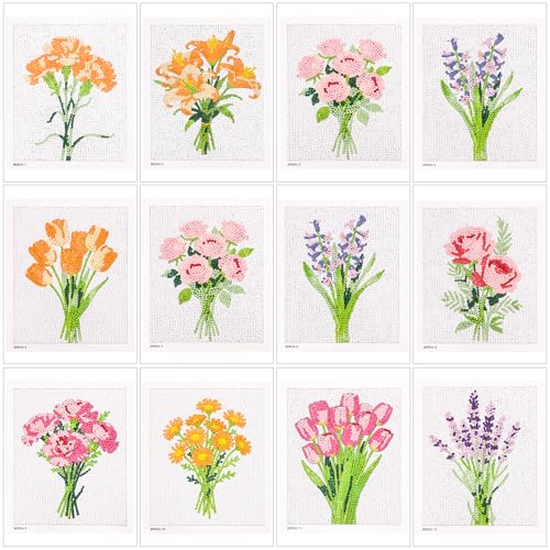 Image of Caydo 12 Pack Flower Themed Diamond Painting Kits for Adults - Full Drill 5D DIY Paint Gem Art - A Relaxing Craft for Home Wall Decor(6x6inch)