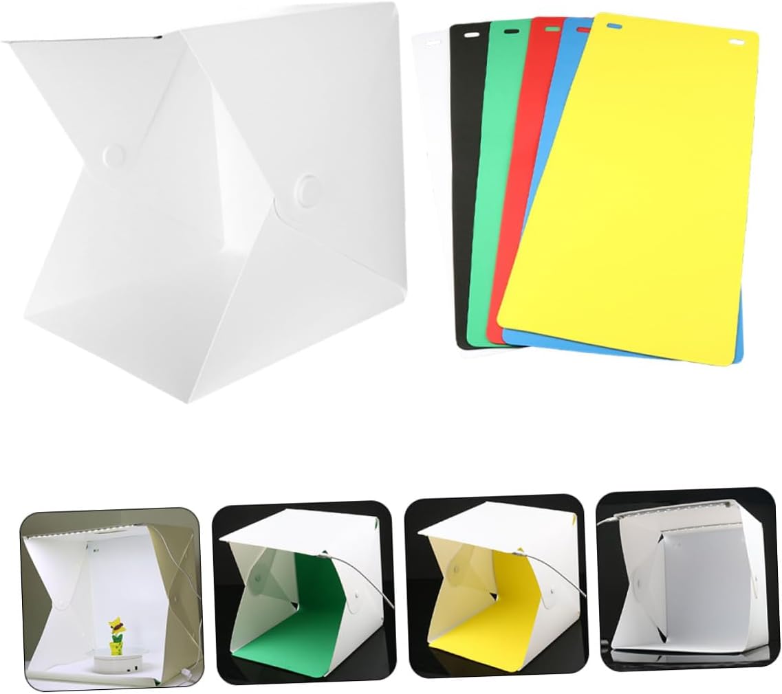 Mini Photo Box Lighting Cube Tent with Dual LED Light Strips, 30cm Foldable Portable Photography Backdrop with 6 Color Backgrounds for Studio and Travel