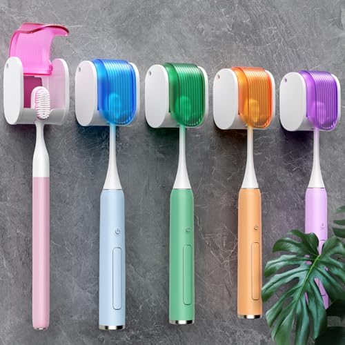 Toothbrush Holders for Bathrooms【Upgrade Single Slot Design】 Toothbrush Holder Wall Mounted with Cover Moisture-Proof and Dust-Proof Toothbrush Storage Organizer for Shower Family and Travel 5PCS