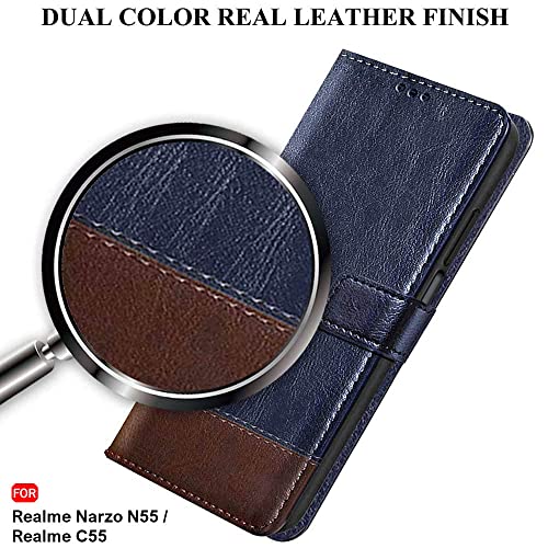 Image of TheGiftKart Flip Back Cover Case for Realme Narzo N55 / Realme C55 | Dual-Color Leather Finish | Inbuilt Stand & Pockets | Wallet Style Flip Case for Realme Narzo N55 / Realme C55 (Blue & Brown)
