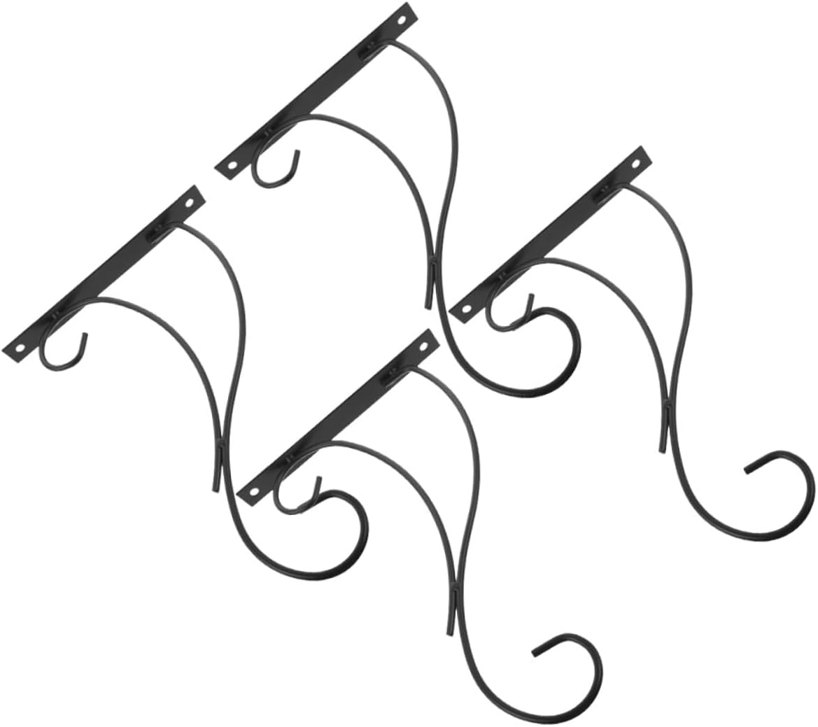 Garneck 4pcs Iron Wall Hanging Planter Brackets for Garden and Bird Feeder, Decorative Metal Plant Hooks with Screw Mounts, Indoor and Outdoor Flowerpot Hanging Rack