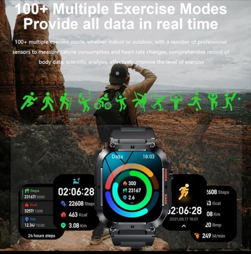 Image of Smart Watch for Samsung Galaxy A15 5G Military Smart Watch for Men (Answer /Make Call), 1.85in HD Tactical Sports Rugged Smartwatch, Fitness Tracker Watch for Android /iOS Phones - Black