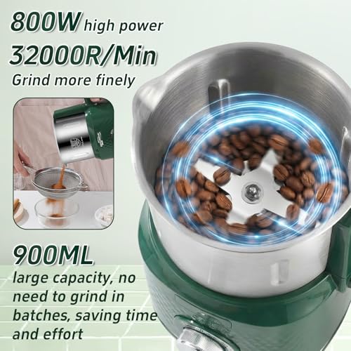 Image of Spice Grinder Electric, 800W Herbs Coffee Grinder for Kitchen, 900g Versatile Grain Mill for Dry Nuts, Grains, Seeds, Rice, Bean and Pepper (Green)