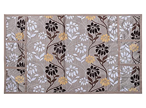 Image of Kuber Industries Floral Print Fridge Cover With Side Pockets|Fridge Top Cover|Refrigerator Cover|Washable Cotton Material|6 Utility Pockets (Beige)