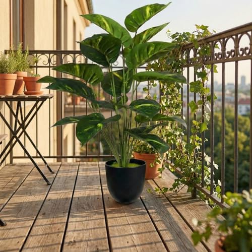 Image of Dekorly Artificial Palm Tree - Large Fake Tropical Floor Plant, Realistic Plastic Greenery for Indoor Home, Office, Living Room & Corner Decor (Dieffenbachia with Green&Yellow Leaves)