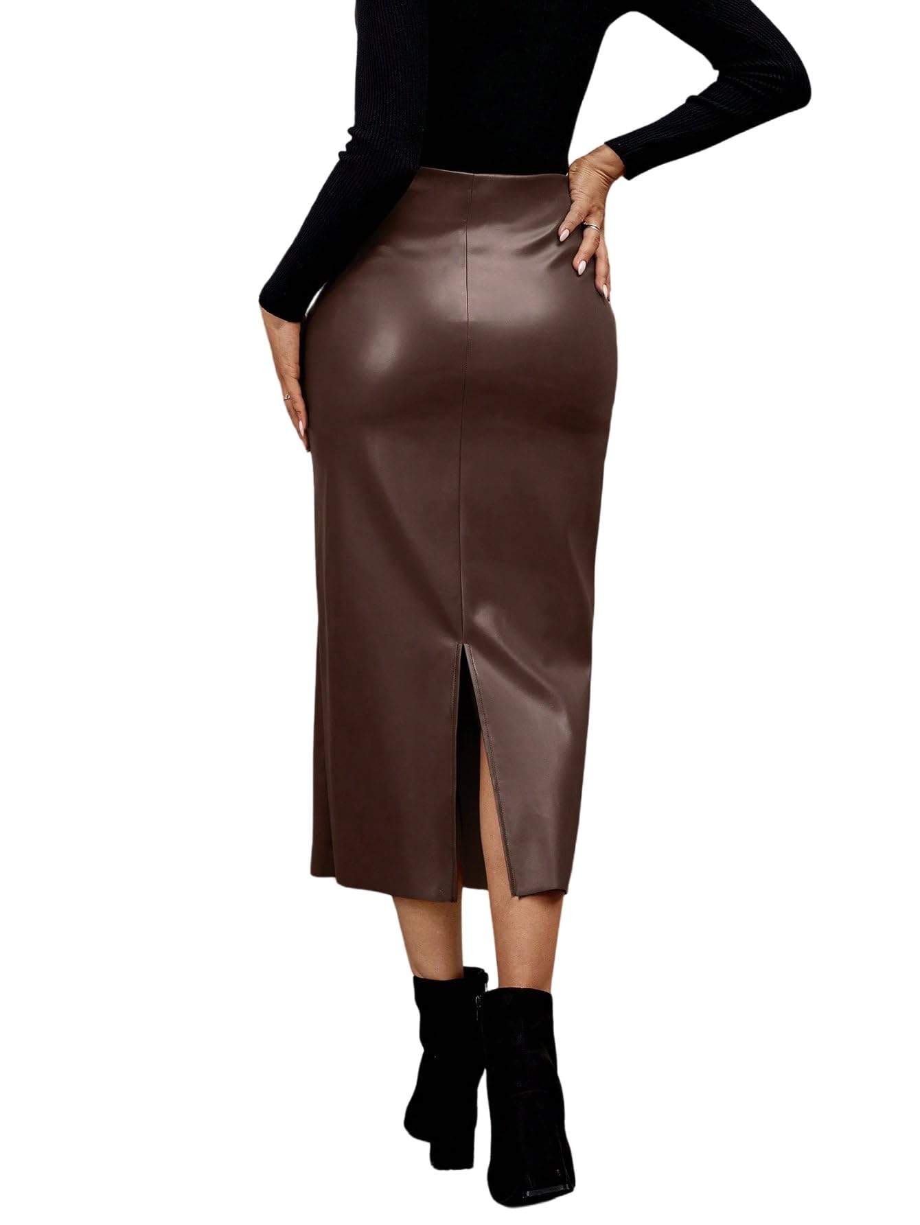 GORGLITTER Gonna da donna elegante in pelle PU, gonna midi in similpelle, con fessura, gonna lunga