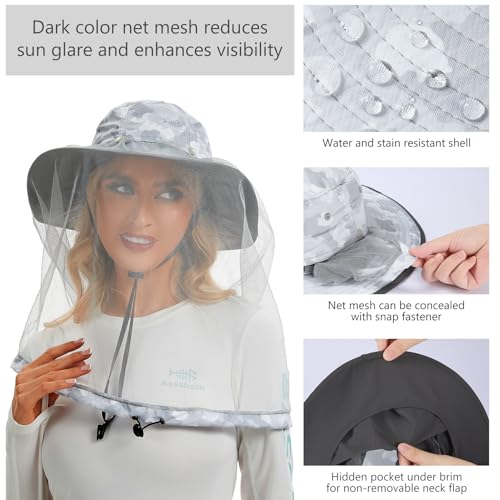 Image of BASSDASH UPF 50+ Mosquito Sun Hat with Hidden Head Net and Neck Flap for Men Women Outdoor Fishing Hiking Camping