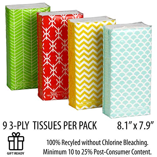 Funwares White Facial Travel Tissue Packs, Chlorine-Free, 24 Packs, 216 Tissues, 3-Ply Sheets, 9 Sheets Per Pack, Car, Travel, School, Work #TOP5