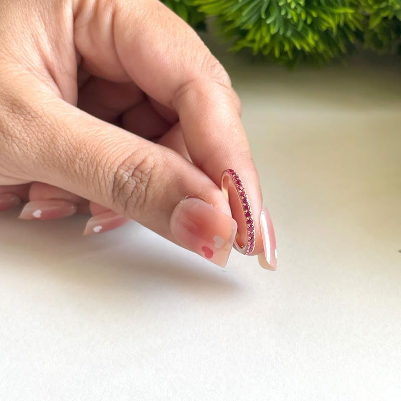 Red Ruby Half Eternity Wedding Band For Women, 14k Gold Finish Ruby Wedding Band, Ladies Half Eternity Ring