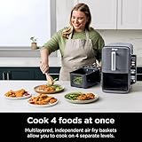 Ninja SL400 DoubleStack XL 2-Basket Air Fryer, Cooks 4 Foods at Once, Compact Design, 10 QT, 4-in-1, Smart Finish & Match Cook, Air Fry, Broil, Bake, Easy Meals, Easy Clean, Grey (Renewed)