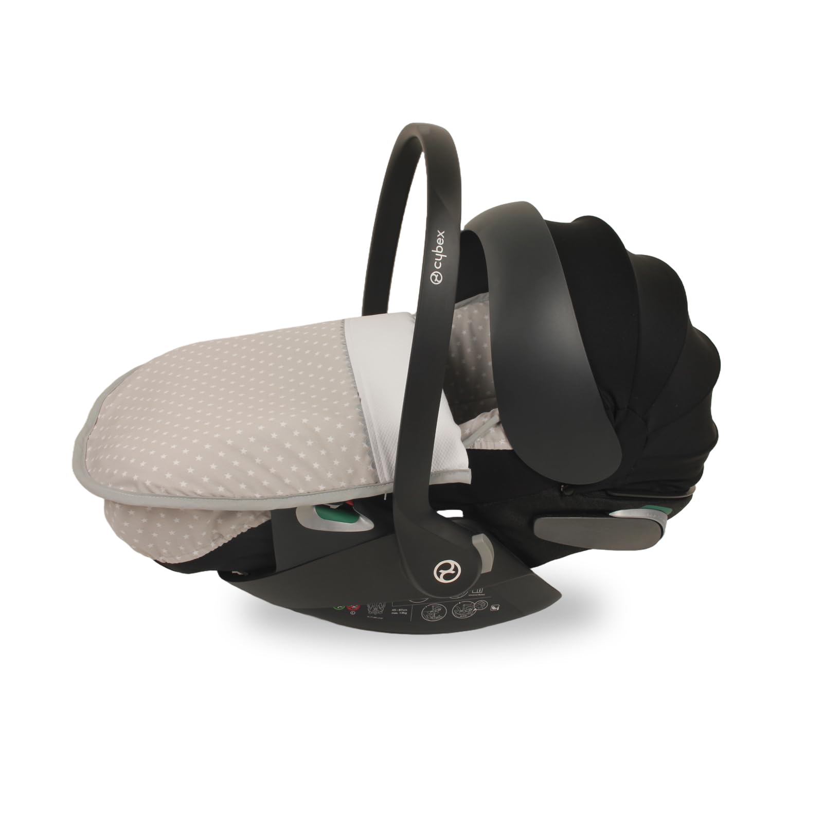 Funda y Saco Grupo 0 Bebé para Cybex Cloud T i-size | 2 en 1 Convertible en Funda | Compatible con Arneses Seguridad de 3 y 5 puntos |Relleno Nórdico Extraible| ESTRELLA BLCO y Piqué Gris