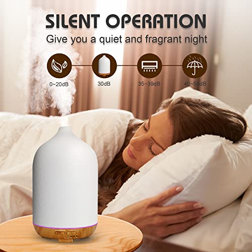 Essential Oil Diffusers, 300Ml Aromatherapy Diffuser, White Ceramic Diffuser With 7 Led Color Mood Lights & Waterless Auto-Off, Timers, Essential Oil Diffuser For Large Room Home Office #TOP4