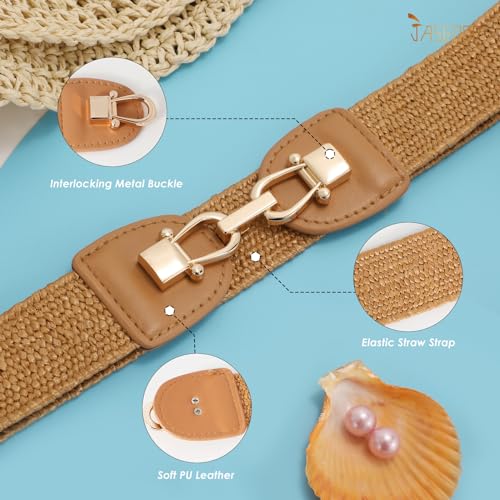 JASGOOD Straw Woven Elastic Waist Belt for Women Stretchy Boho Braided Skinny Dress Belt3