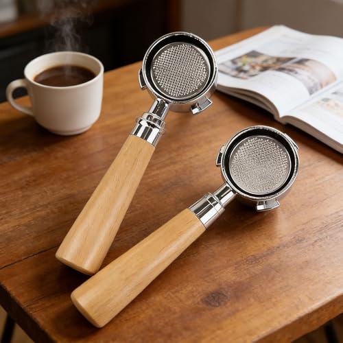Image of Radha Creation 51MM 3 Ear Portafilter with Wooden Handle, Stainless Steel, for Agaro, Wonderchef, Morphy Richards, Inalsa & More | Not Compatible with De'Longhi