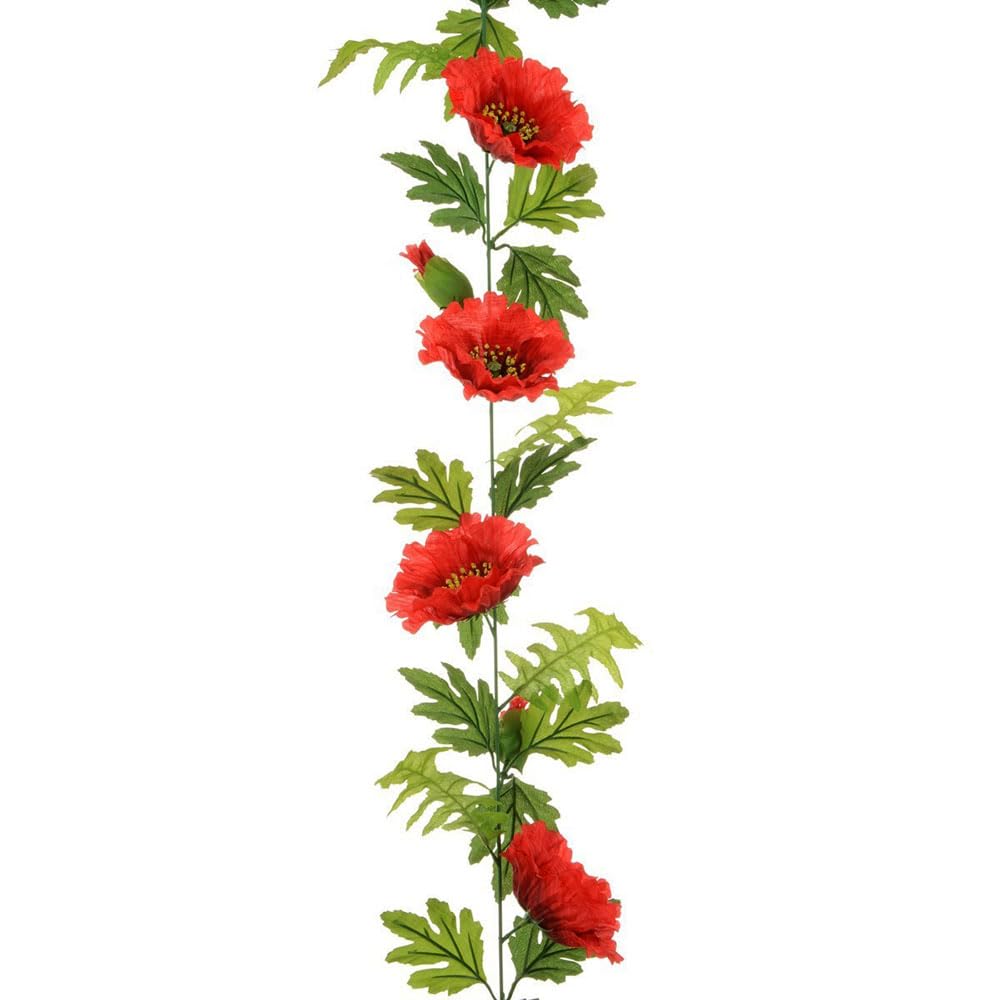Floristrywarehouse Red Faux Silk Artificial Poppy Flower Garland 180Cm/71 Inches Long