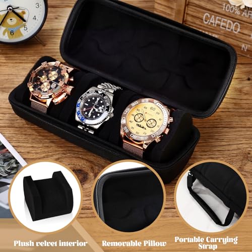 Image of Abbylike 3 pcs 3 Slot Hard Watch Travel Case Watch Roll Travel Holder Portable Watches Organizer for Men Woman with Anti Move Pillow