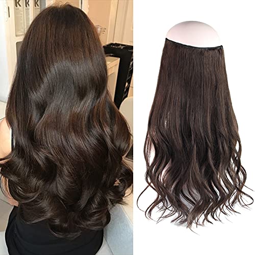 Oreola Halo Hair Extensions Real Human Hair 16 Inch Dark Brown Invisible Wire Line Layered with Clips 100 Grams Fish Line Hair Extensions ,#2