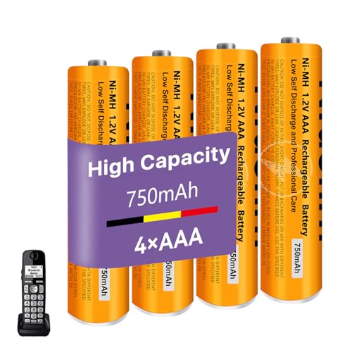 Image of 1.2V 750mah NI-MH AAA Rechargeable Battery for Panasonic BT, 4 Pack AAA rechargeable Batteries for Gigaset Cordless Phones